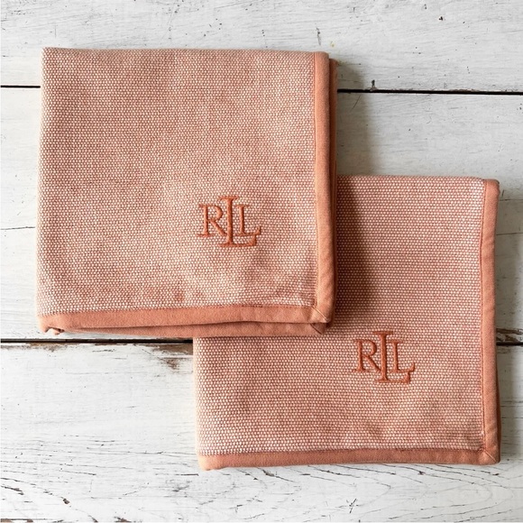 NWT 2 Ralph Lauren 20" LOGO Square Throw PILLOW Covers RLL dusty Rose Orange - Picture 3 of 8